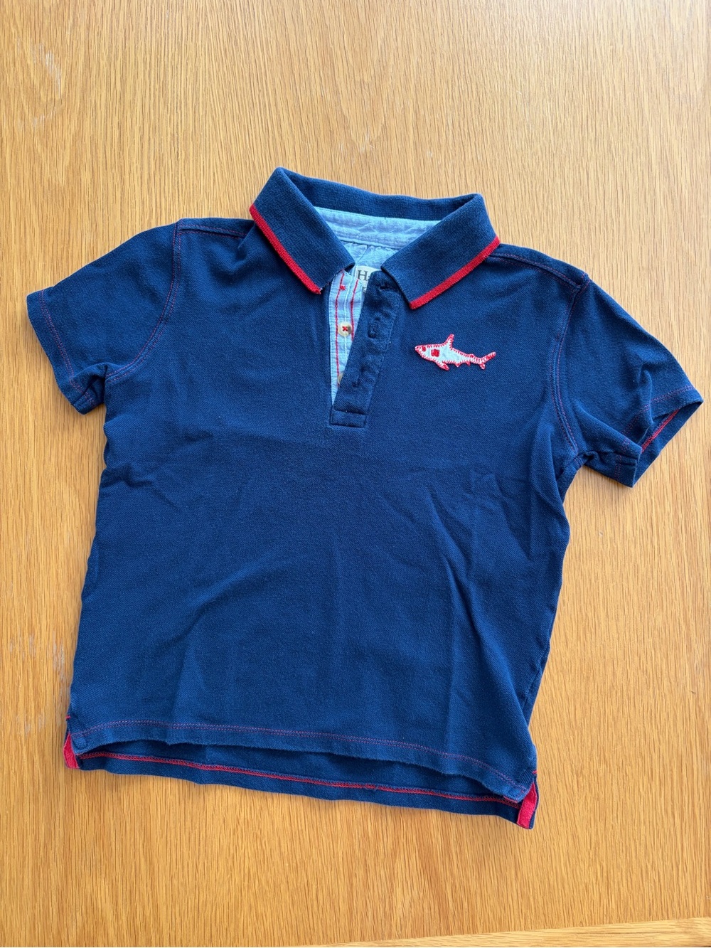 Hatley Navy Polo with Red Trim and Shark Appliqué